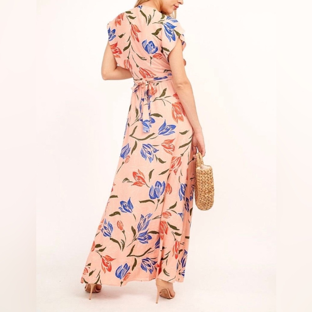 NWT | Olivaceous Floral Tulip Wrap Maxi Dress - Size Large - Picture 2 of 11